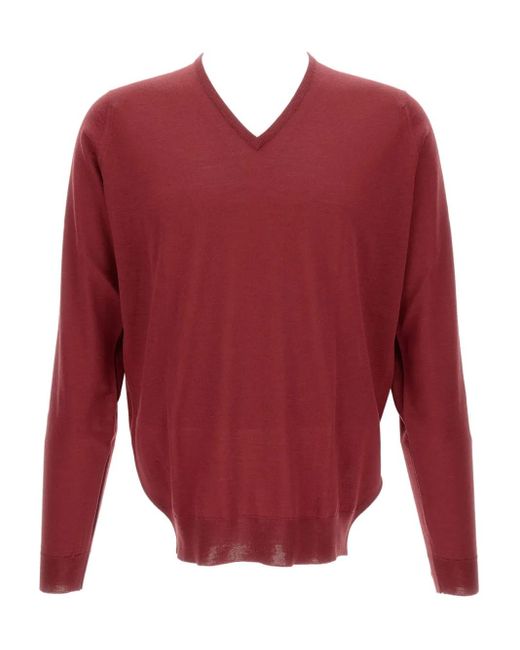 メンズ John Smedley ロングスリーブ Vネックセーター Red