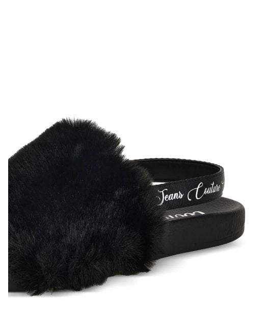Versace Jeans Couture Black Fur-Trimmed Slingback Slides