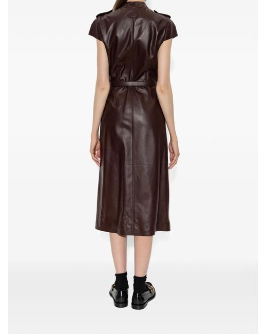 McQueen Brown Leather Midi Dress