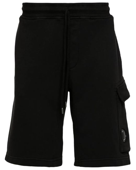 C P Company Black C.P. Company Diagonal Cotton Track Shorts for men