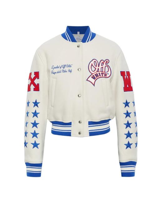 Off-White c/o Virgil Abloh Blue Logo-Patch Bomber Jacket