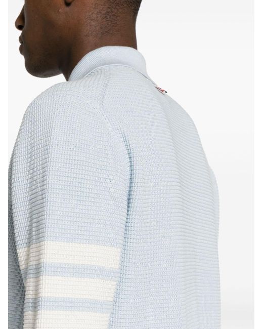 Thom Browne Blue 4-bar Waffle-knit Polo Shirt for men