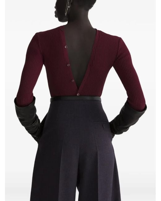 Mugler Purple Ribbed-Knit Button-Up Bodysuit