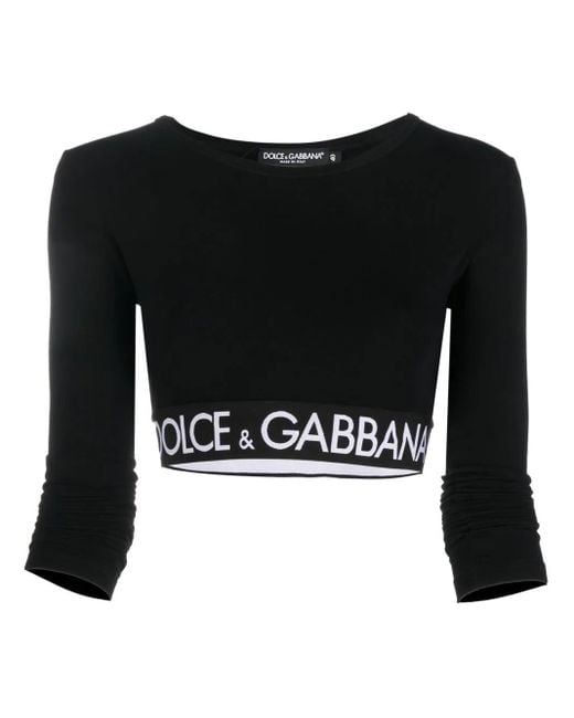 Dolce & Gabbana Black Logo-Band Crop Top
