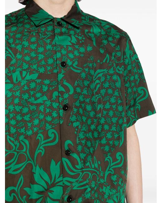 Sacai Green Floral-print Cotton Shirt for men