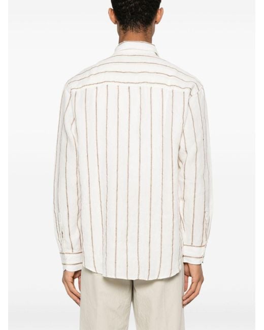 NN07 White Quinsy 5244 Striped Linen Shirt for men
