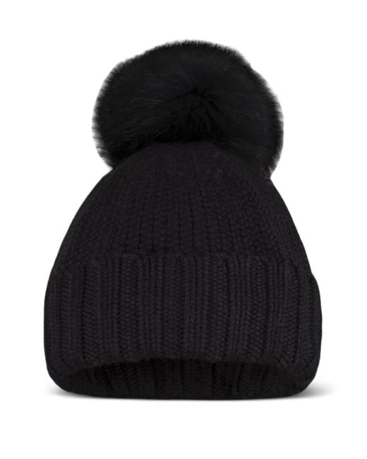 Moorer Black Beanie mit Pompon-Detail