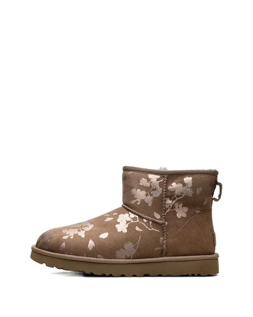 Ugg Brown Classic Mini Floral-Pattern Ankle Boots