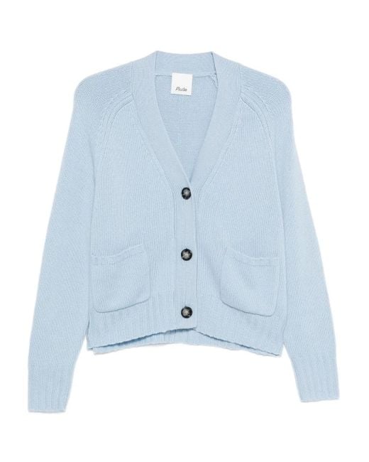 Allude Blue Patch-Pocket Button-Up Cardigan
