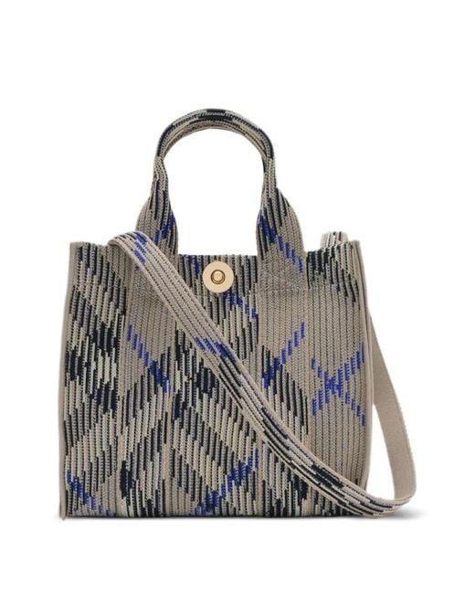Burberry Gray Gestrickte Tote Bag Mit Mini Check