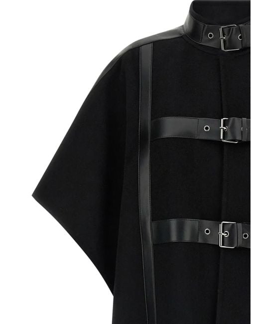 Twinset Black Buckle-Strap Wool-Blend Cape