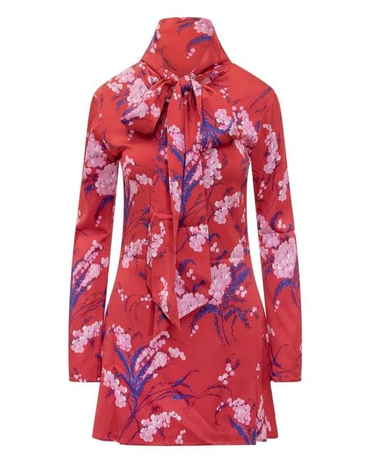 Des Phemmes Red Floral-Print Tie-Neck Mini Dress