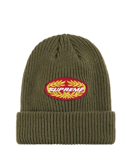 Supreme Green Terminal Logo-Patch Beanie Hat for men