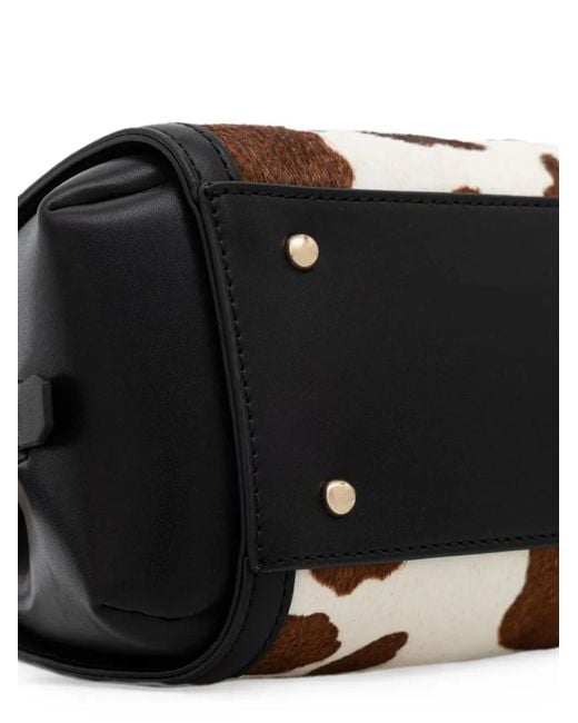 Guess Black Cow-Print Logo-Plaque Shoulder Bag