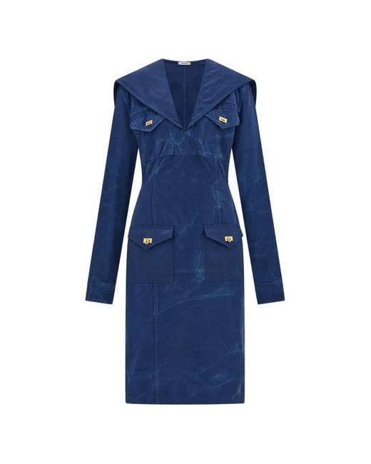 Ferragamo Blue Washed Gabardine Dress