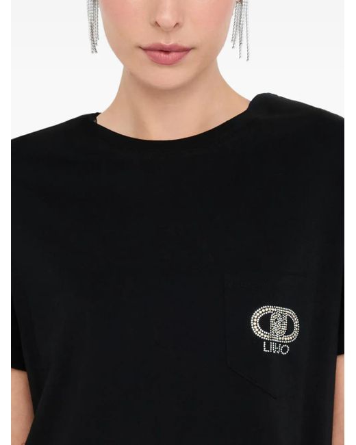 Liu Jo Black T-Shirt Mit Strass-Logo