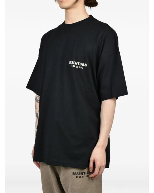 Essentials Black Logo-Embroidered Classic-Fit T-Shirt for men