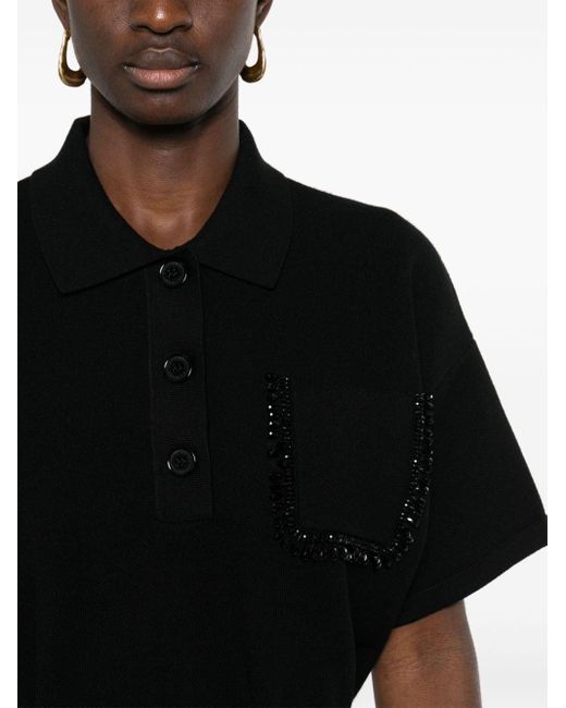 Essentiel Antwerp Black Bead-embellished Piqué Polo Shirt
