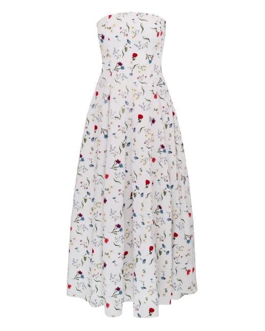 Azeeza White Sable Floral-Pattern Midi Dress