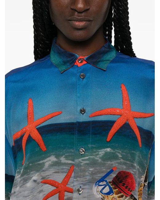 The Artistylist Blue Graphic-Print Silk Shirt