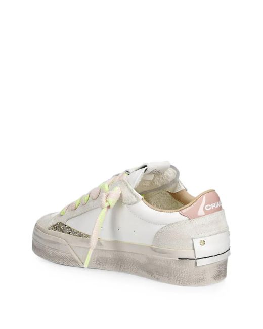 Crime London White Glitter-Detail Panelled Sneakers