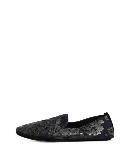 Dolce & Gabbana Black Mocassins À Fleurs for men