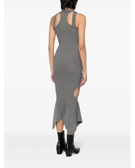 ANDREADAMO Gray Cut-Out Ribbed Midi Dress