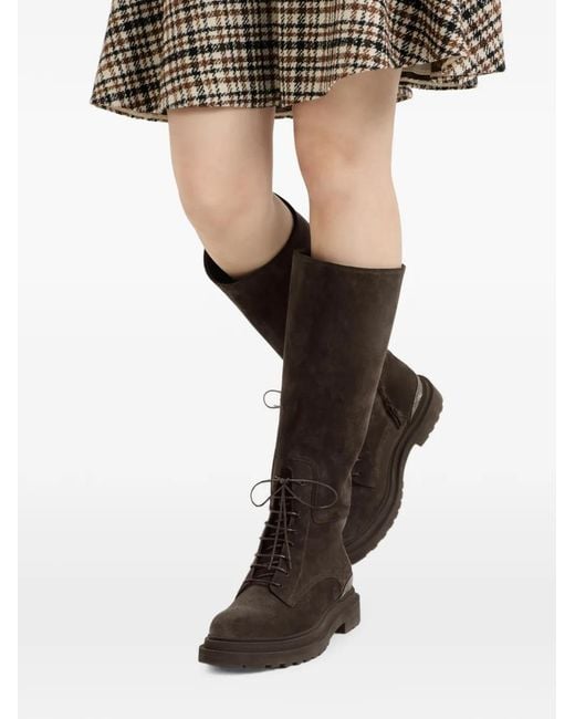 Brunello Cucinelli Black Suede Boots With Precious Detail