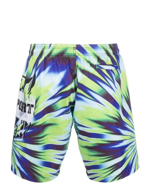 Philipp Plein Blue Tiger-Print Swim Shorts for men