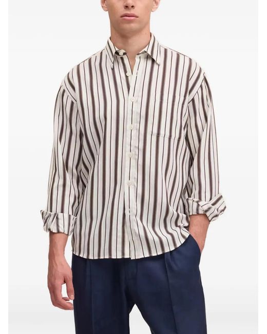 NN07 White Deon Striped Chest-Pocket Shirt for men