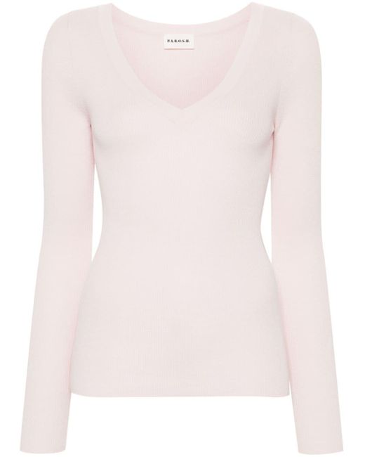 P.A.R.O.S.H. Pink V-neck Ribbed-knit Top