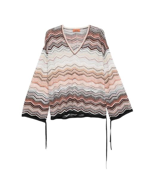 Missoni White V-Neck Chevron Top