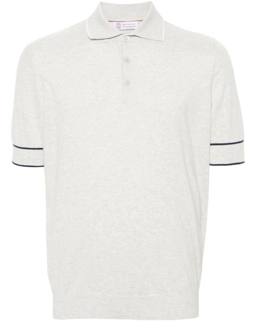 Brunello Cucinelli White Striped-edge Knitted Polo Shirt for men