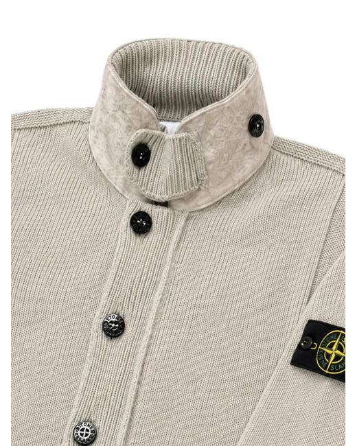 Stone Island White Logo-Patch Button-Up Sweater for men