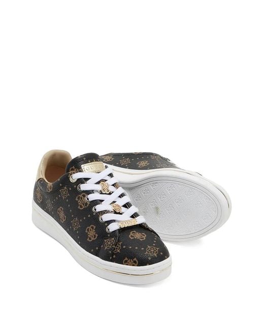 Guess White Lace-Up Round-Toe Sneakers With Charms