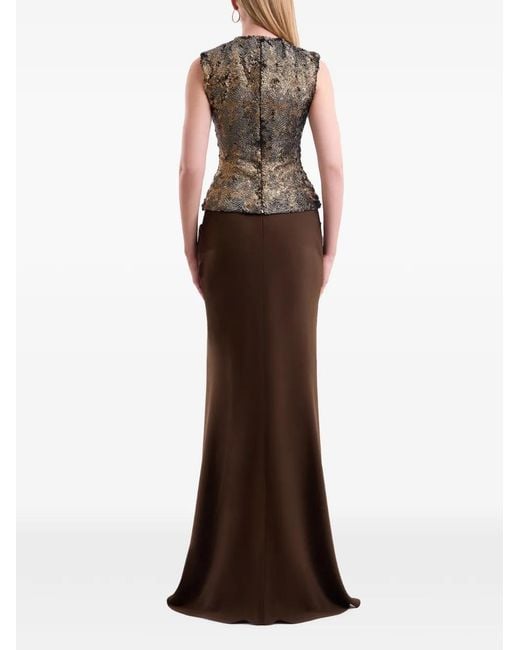 Gemy Maalouf White Textured-Bodice Draped Dress