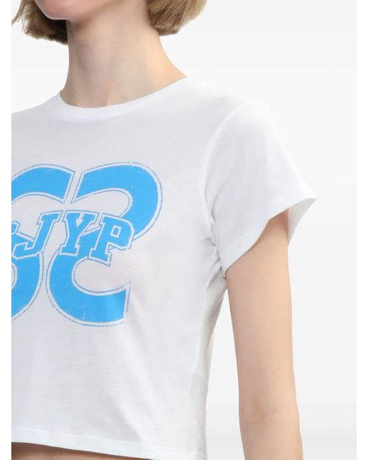 SJYP Blue Logo-print Cotton T-shirt