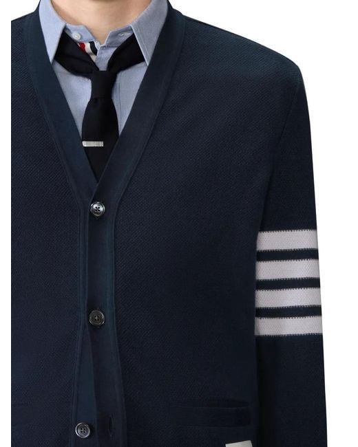 Thom Browne Blue V-Neck Logo Patch Cardigan for men