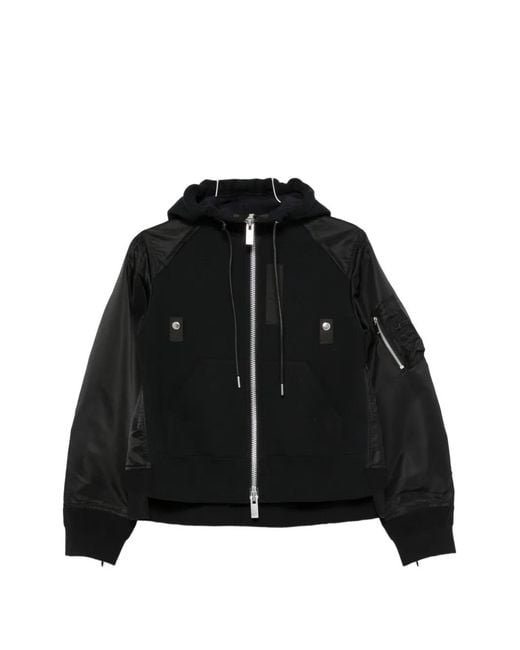 Sacai Black Panelled Zip-Up Hoodie