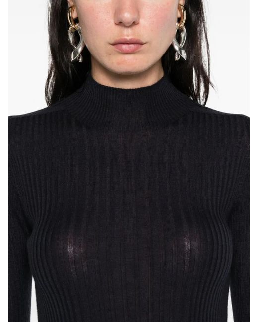 Peserico Blue Ribbed Mock-Neck Top