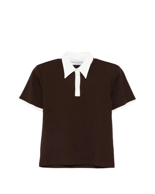 ROWEN ROSE Brown Contrast-Collar Polo Top