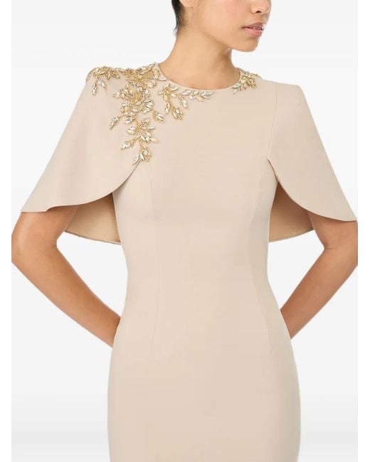 Jenny Packham Natural Juniper Crystal-Embellished Cape-Sleeve Dress