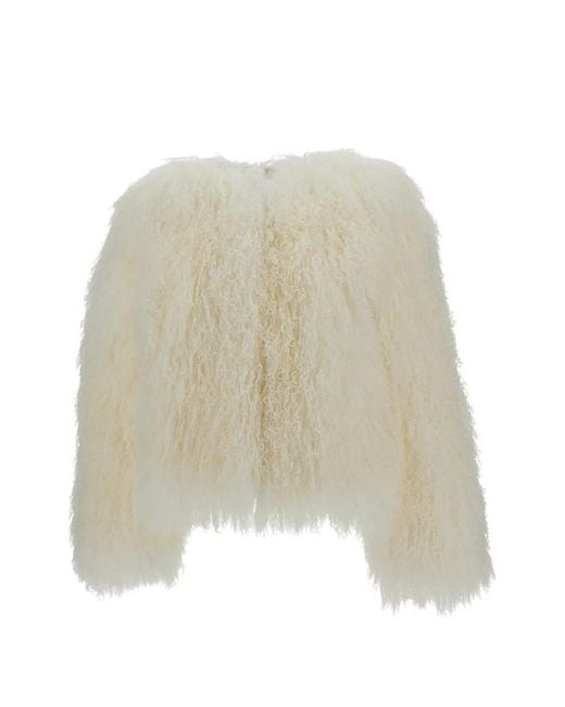 Desa Nineteenseventytwo Natural Round-Neck Shearling Jacket