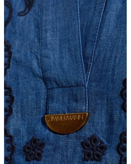 Zimmermann Blue Embroidered Denim Mini Dress