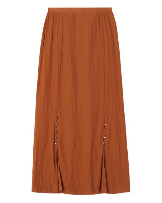 Lanvin Brown Jupe Plissée À Boutons Décoratifs