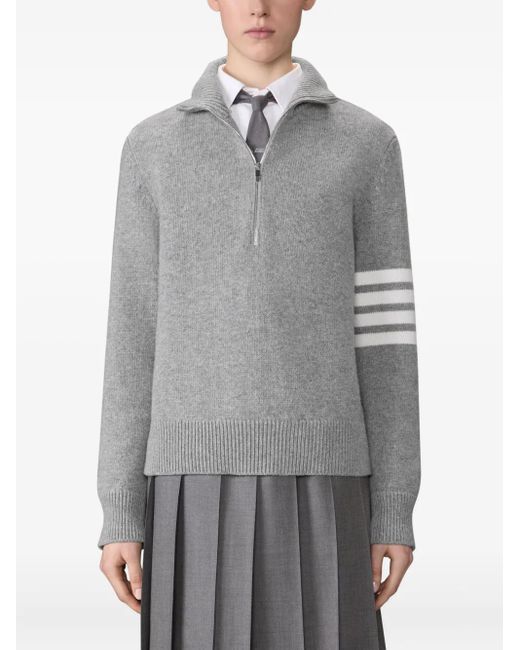 Thom Browne Gray Four-Bar Stripe High-Neck Sweater