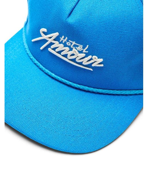 SELECTED Blue Embroidery-Detail Baseball Cap for men