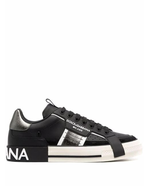 Dolce & Gabbana Black Calfskin 2.zero Custom Sneakers With Contrasting Details for men