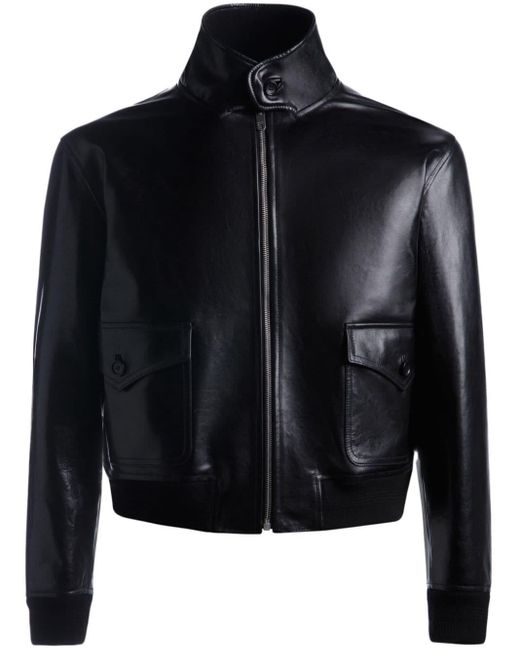 Bally Black Cropped Leather Jacket for men