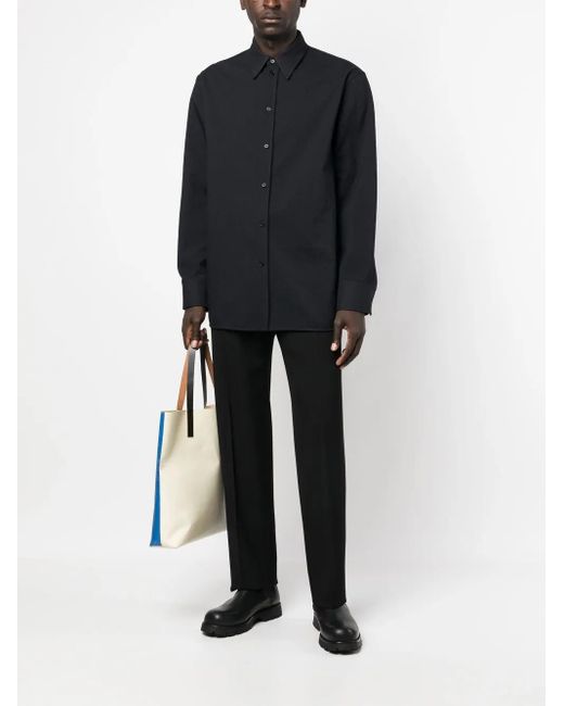 Jil Sander Blue Long-Sleeved Cotton Shirt for men